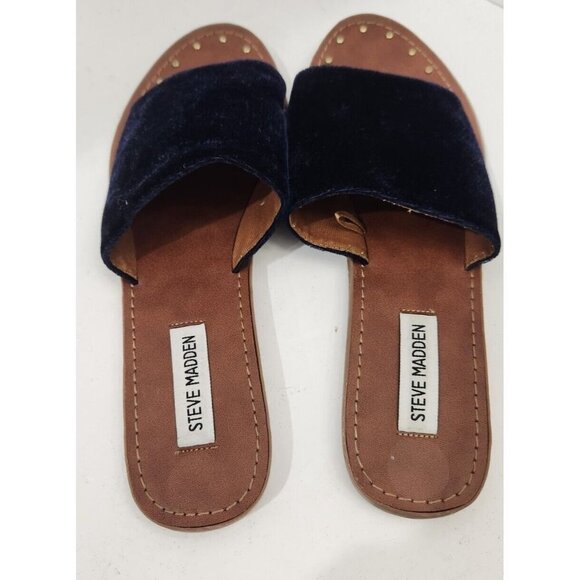 Steve Madden Mishelle Dark Blue Velvet Slip On Sandals Women's Size 8.5 - Picture 5 of 6